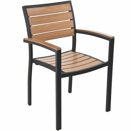 BFM SEATING Largo Outdoor / Indoor Stackable Synthetic Teak Black Arm Chair 163PH101CTBL